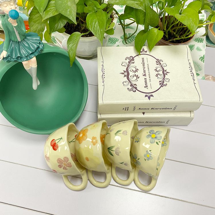 Hand-Pinched Korean Ceramic Mug for Coffee, Milk, Juice, or Breakfast with Floral Design