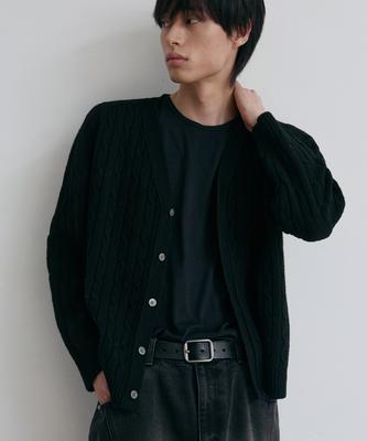 Nodu Cable Saddle Crop Cardigan [Black]