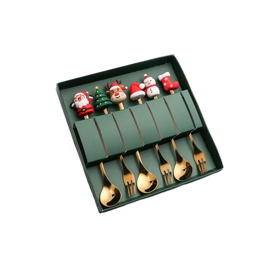 Sada 6 ks/sada vánoční krabičky na vidličku, sada lžíce s dárkovým jídlem z nerezové oceli Xmas Charm Topper