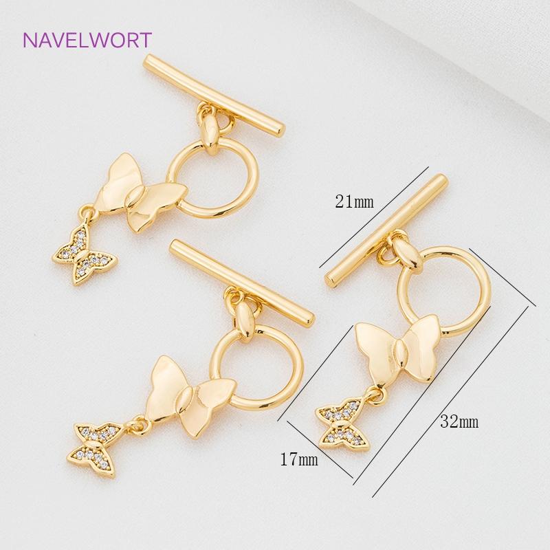 18K Gold Platinierte Blumen-/Herz-/Pentagramm-/Schmetterlingsform Toggle-Verschlüsse Für Schmuck, Messing Verbindungsverschlüsse, DIY Schmuckzubehör