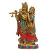 God Radha Krishna Brass With Multicolor Gemstone Handwork Statue - 8 Inches