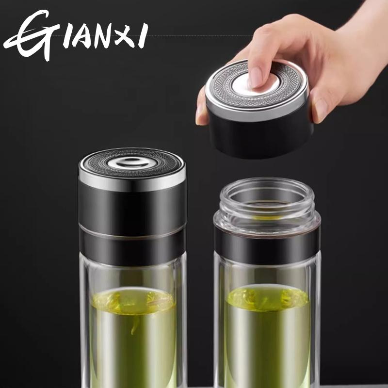 GIANXI One Button Open Lid High Temperature Tea Separation Cup men's Office Press Water Cup Tea Cup Quick Open Double Glass