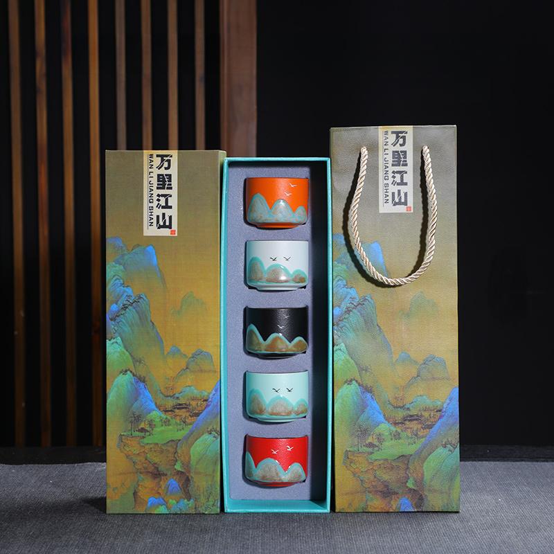 

GIANXI Китайский керамический набор маленьких чайных чашек ручной росписи, высококачественный керамический подарочный чайный сервиз для дома, набор чайных чашек из 4/5 предметов