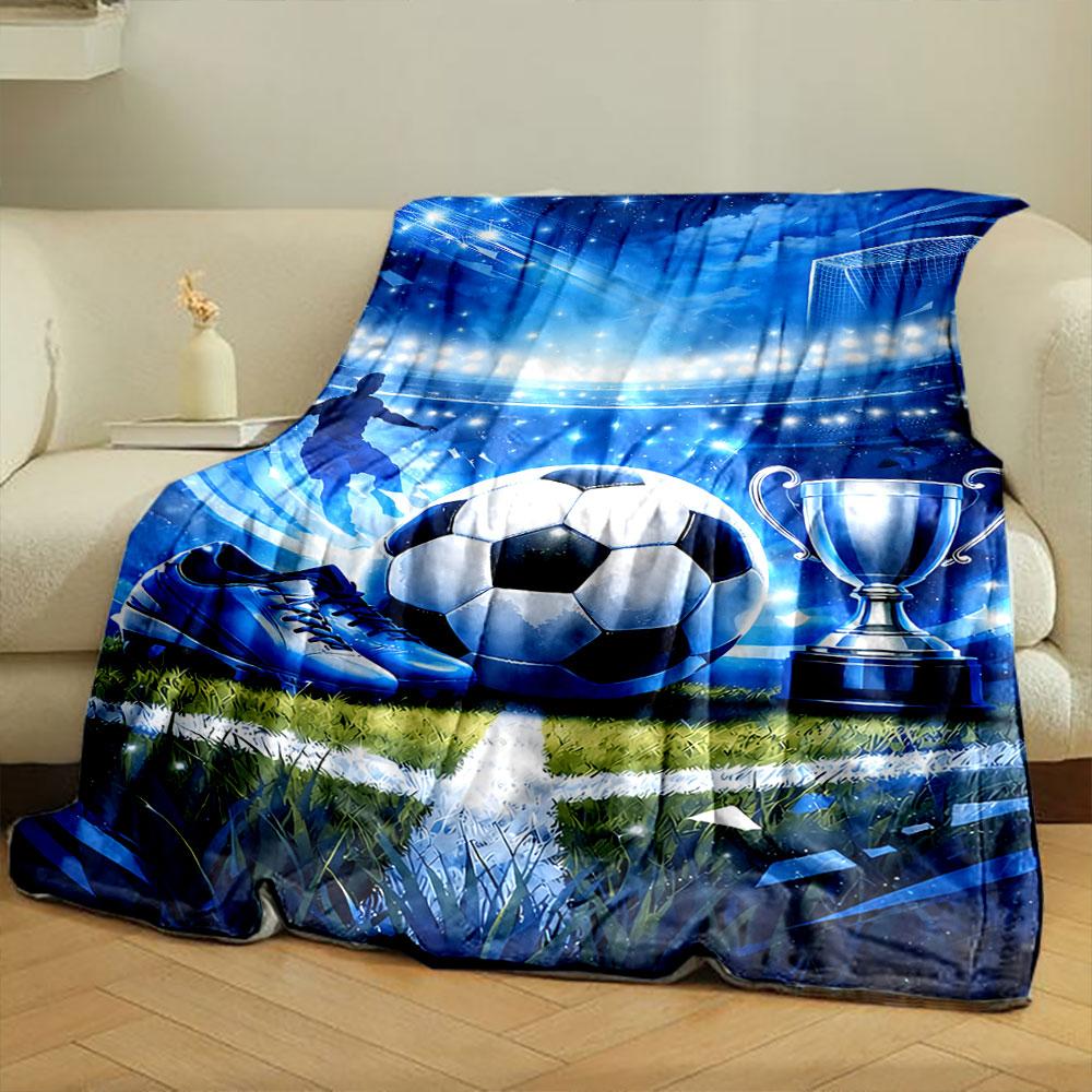 A Bright Football-themed Pattern with a Ball, Trophy, Cleats, and Stadium. for All Seasons Blanket Lunch Break Throw Gift