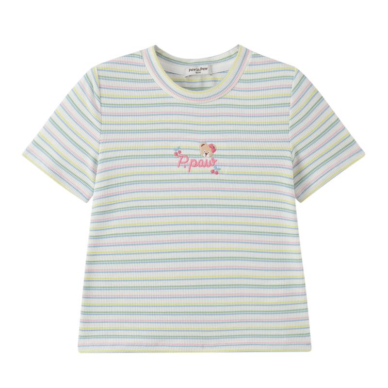 PawinPaw Girls  Cartoon Bear Striped Raglan T-Shirt 130