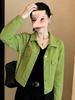 Chic Green Short Denim Jacket for Women - Spring Collection