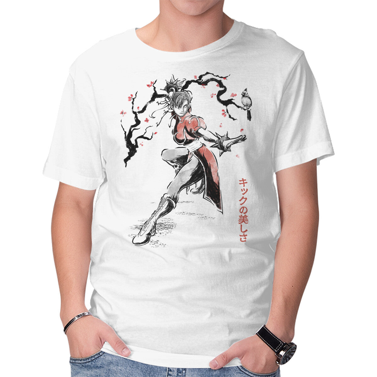 Unisex Crew Neck T-Shirt The Kicking Beauty Sumi-E Graphic Short Sleeve Casual Tee XXL