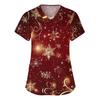 Women's Fashion V-neck Short Sleeve Workwear With Pockets Christmas Printed Tops