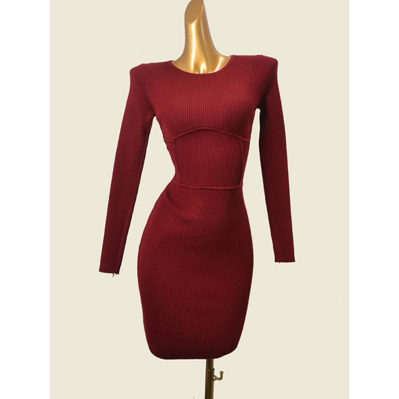 Fashion Style Silm Threaded Long Sleeve round Neck Knitting Dress Fashion Style Fashion Sexy Bodycon Dress