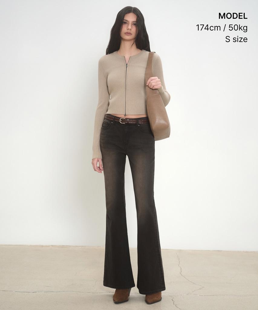 MUSINSA STANDARD WOMAN Women'S Ribbed Slim Round Neck Zip-Up [Grayish Beige]