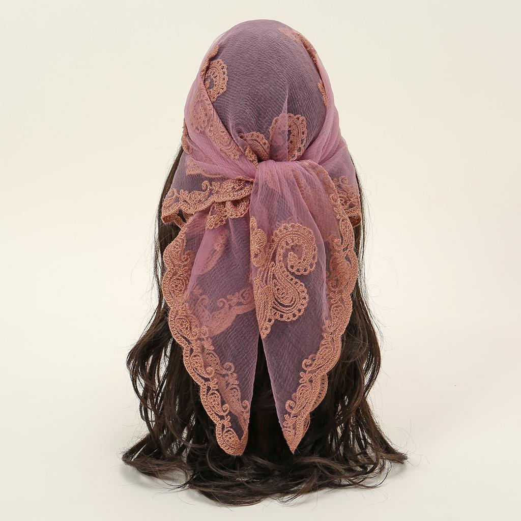New Embroidery Lace Veil Scarf Lace Square Bandanas Style Embroidery Floral Headband Net Breathable Hijab Through Headscarf Wrap