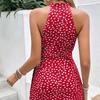Women's Casual Neck Hanging Zipper Sleeveless Floral Pleated  Short Dress Short Dress