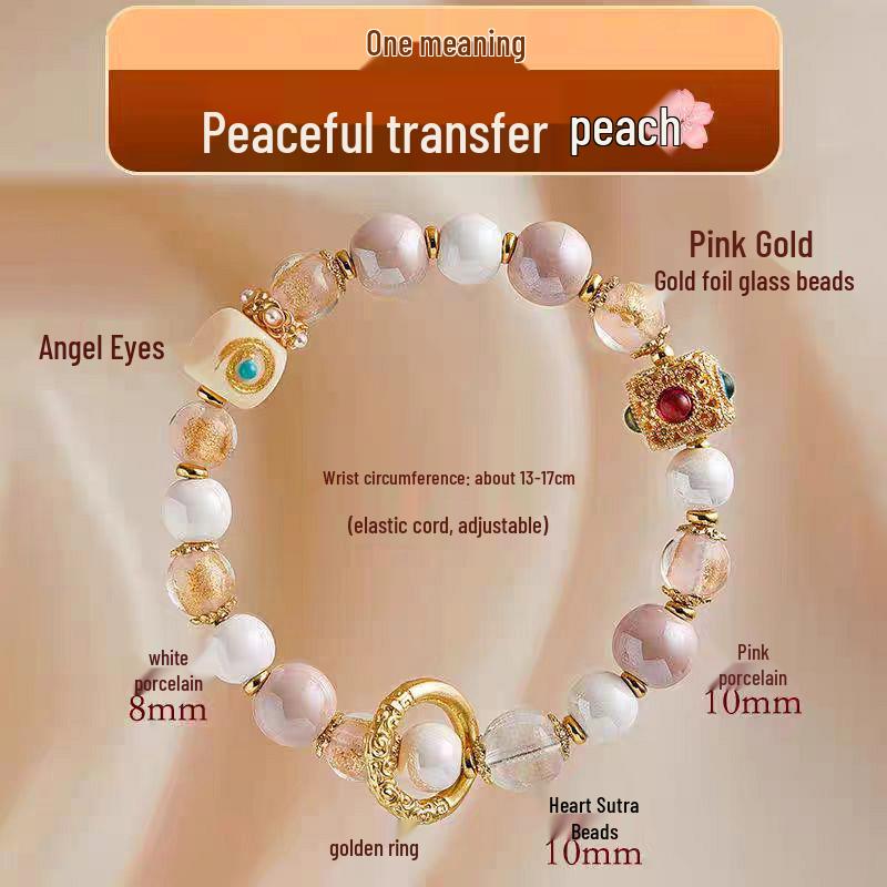 Macaron Grey Pink Porcelain White Ash Glaze Gold Foil Angel Eye Panjiayuan Hand Chain Bracelet