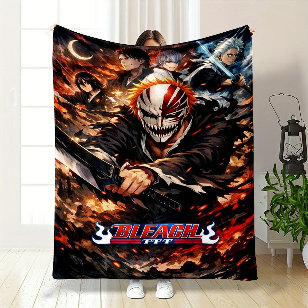 Bleach Anime Characters and Hollow Mask Design Flannel Blanket for Bedroom, Living Room, Sofa, and Nap Sofas