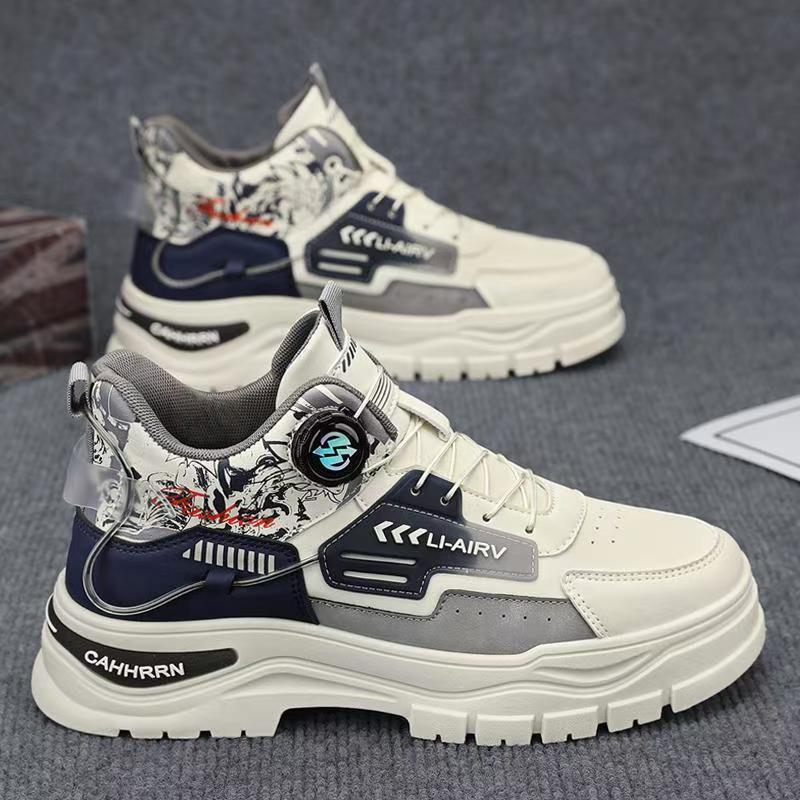High-top autumn sports waterproof, wear-resistant and non-slip thick-soled casual rotating button Martin boots