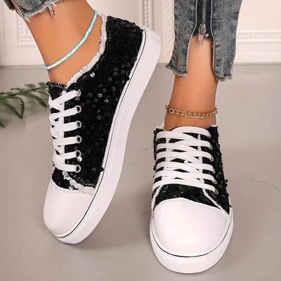 2025 Nouvelles Baskets pour Femmes Baskets à Plateforme Confortables Paillettes Bling Chaussures Décontractées Féminines Respirantes à Lacets Chaussures de Sport d'Extérieur