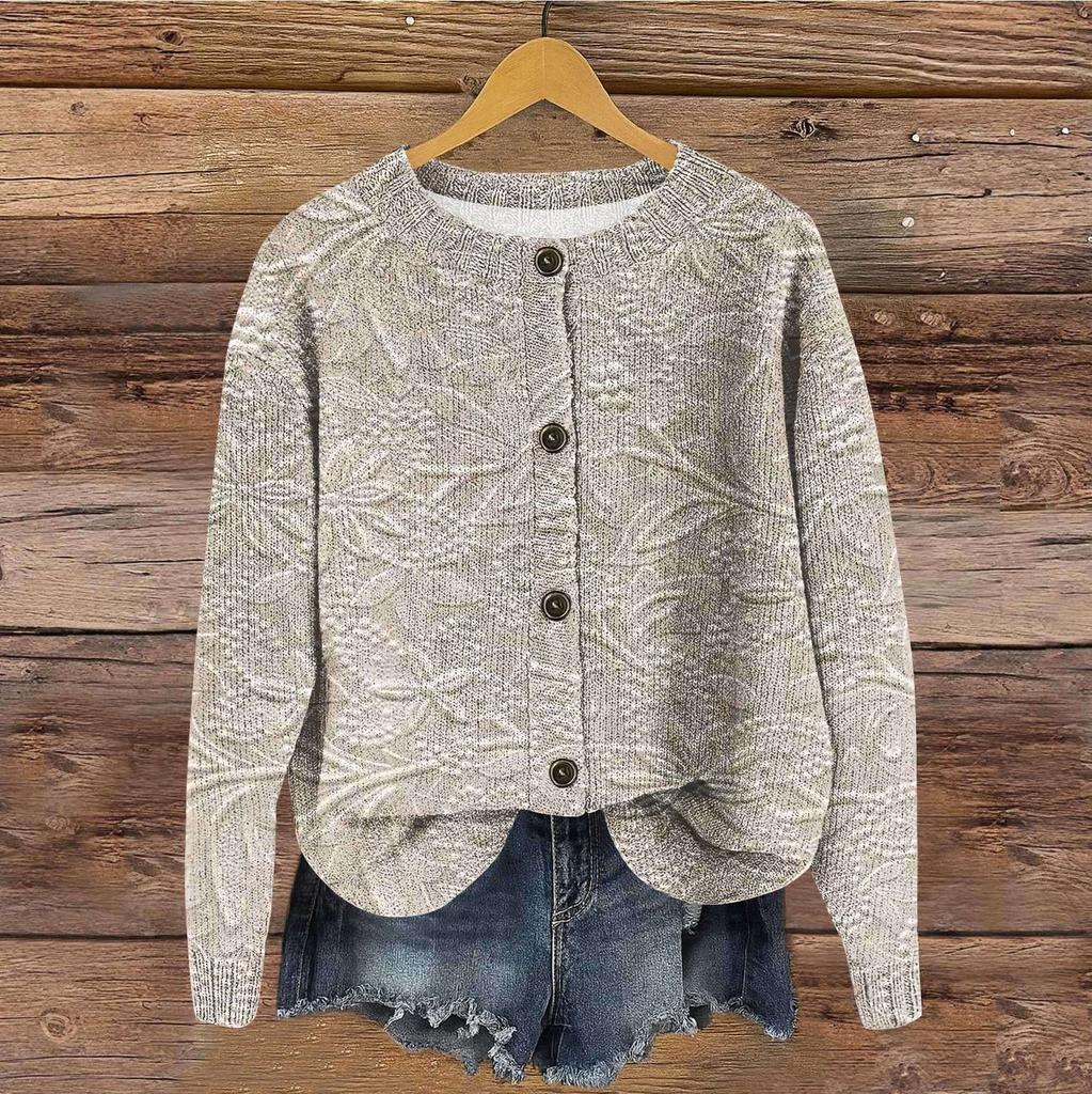 Women's Vintage Knit Button Vintage Print Cardigan Jacket