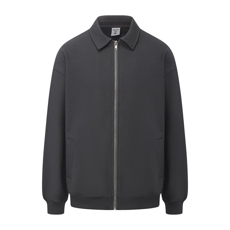 Mens Zip-Up Collared Sweatshirt Heavyweight 430G Fleece Warm Retro Casual Top