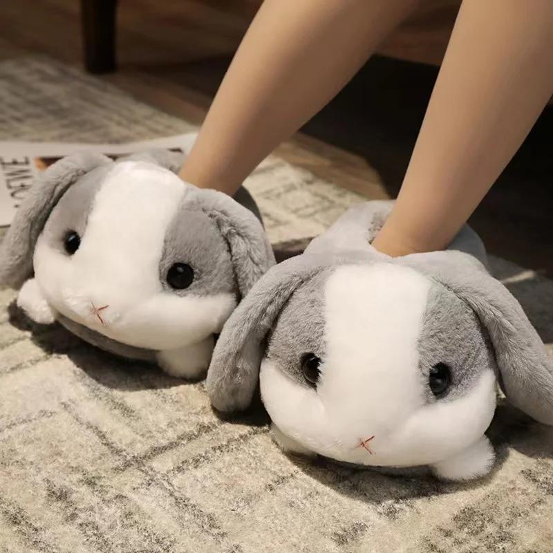 Fashion 7 Colors Cute Cartoon Animal Plush Slippers Husky Dog Hamster Rabbit Bunny Soft Stuffed Shoes Warm Winter Indoor Slides