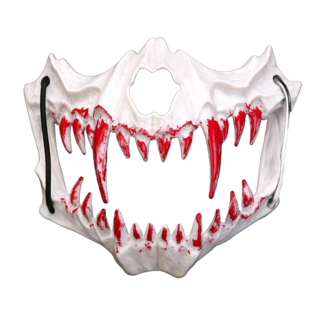Halloween Bone Skull Masks Half-face Bloody Mask Cosplay Dragon God Fierce Tiger Night Fork Tengu Man Wolf Mask Party Decor Prop
