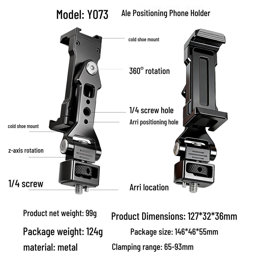 Universeller drehbarer Aluminium-Telefonclip mit Blitzschuh für Mikrofon und Fülllicht