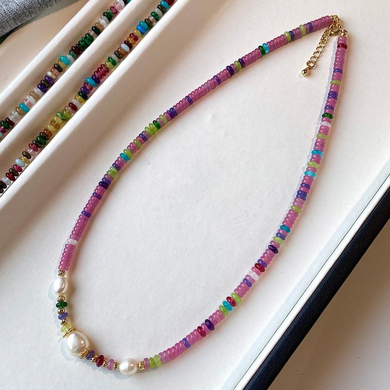 Baroque Special-Shaped Freshwater Necklace Fashion Bohemian Dopamine Color Natural Stone Beaded Collarbone Chain Women
