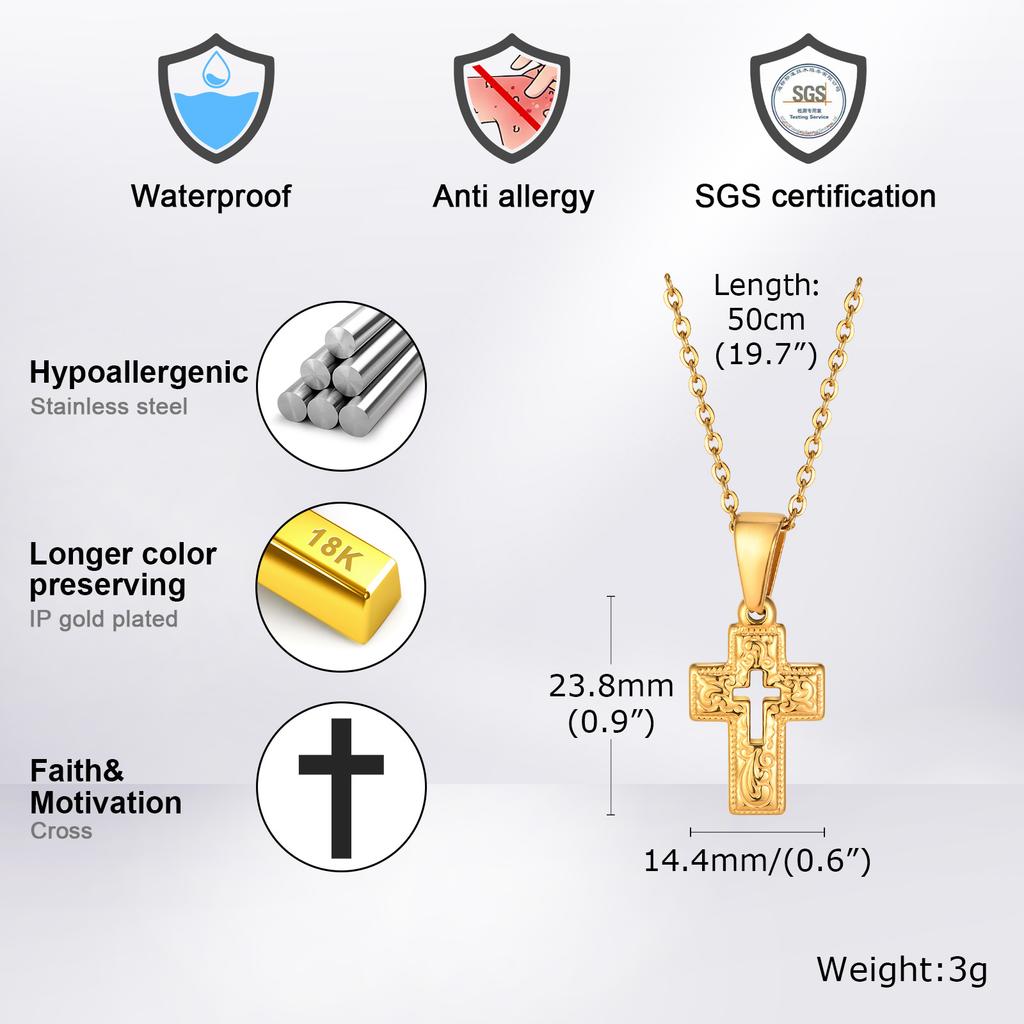 Gold Color Embossed Cross Necklaces for Men Women,Simple Cutout Unisex Catholic Cross Pendant,Christian Religious Jewelry Gifts