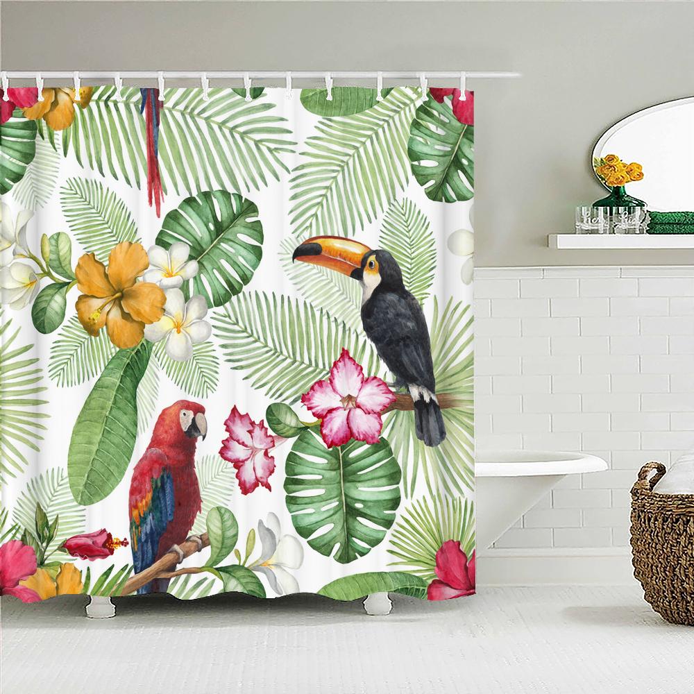 Tropical Plant Leaves Bath Curtain Waterproof Fabric Shower Curtains Colorful Leaf Pattern Bathtub Screen for Bathroom Decor
