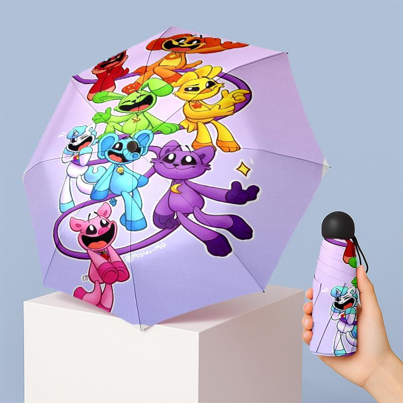 Poppy Playtime Imprimé 5 ?Pliage Mini Parapluie 8?Parapluie compact coupe-vent à nervures pour femmes, de poche