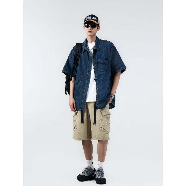 Letní Nový Čínský Styl Vintage Džínová Bunda Pro Muže A Ženy, Volný Retro Knoflíkový Praný Džínový Top