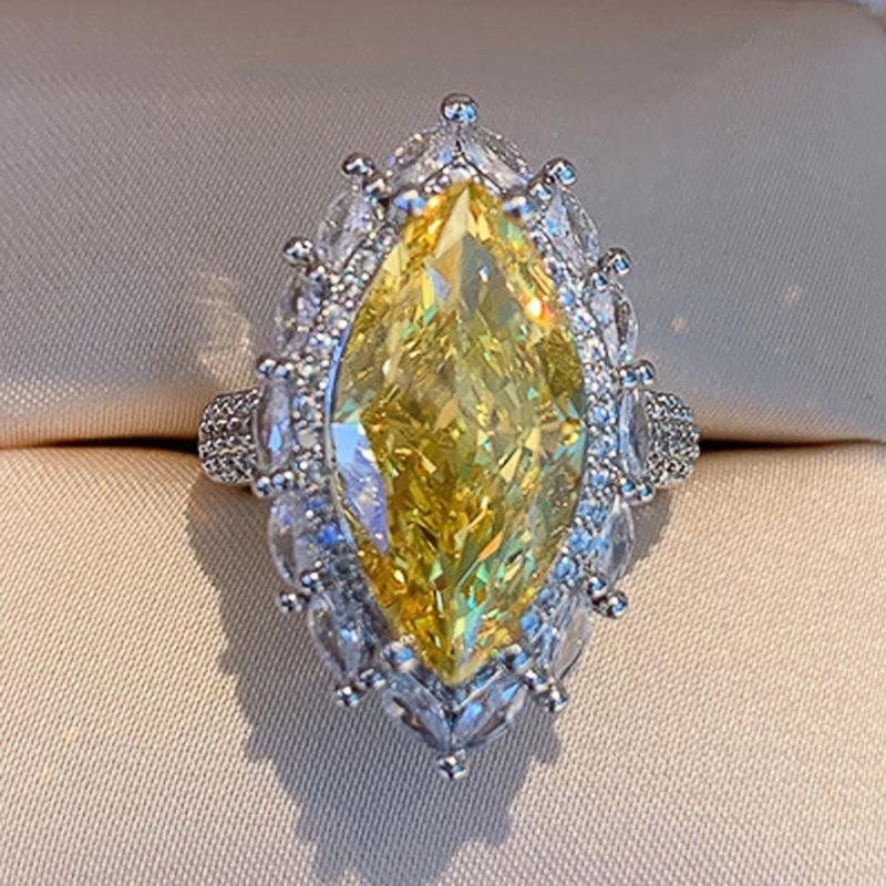 New Elegant Yellow Cubic Zirconia Women Rings Luxury Wedding Anniversary Party Lady's  Accessories Bright Fashion Jewelry