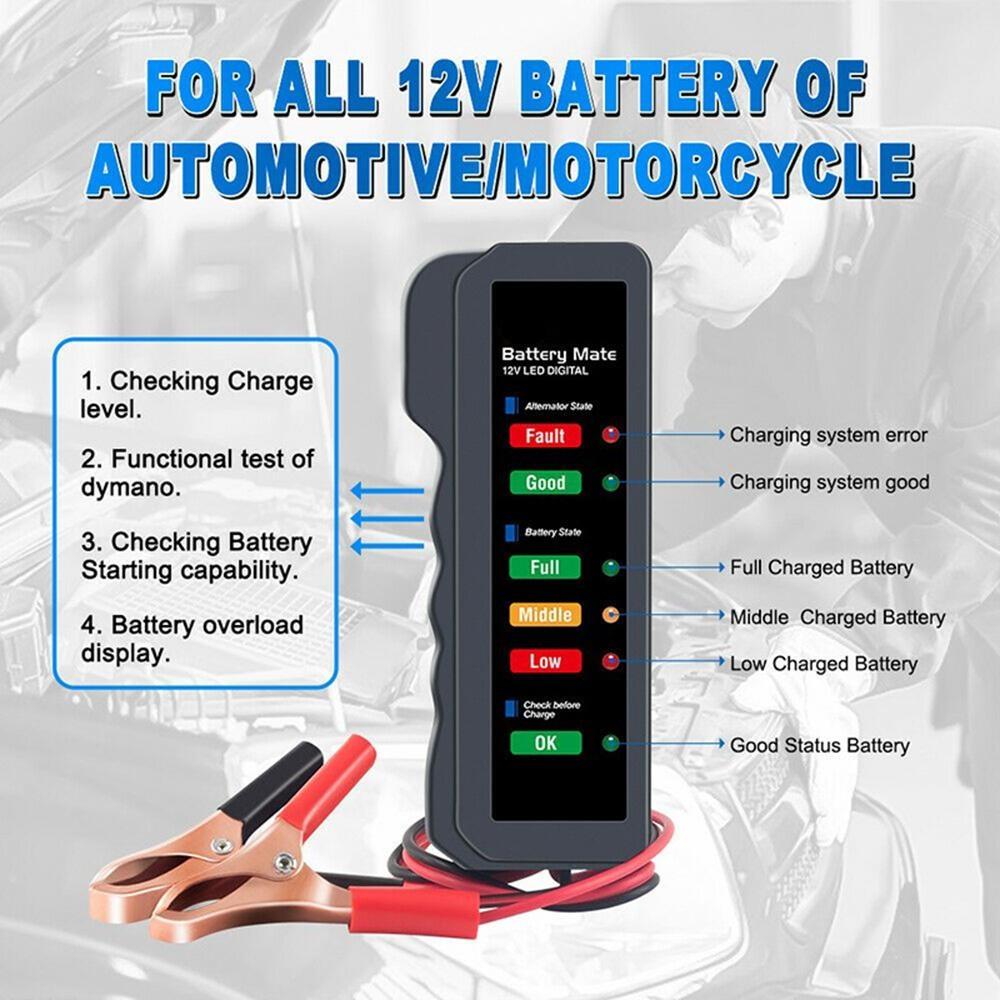 Mini 12V Car Battery Tester - 12 Volt Batteries Check, Vehicle Alternator Test, Diagnostic Tool for Automobile and Motorcycle