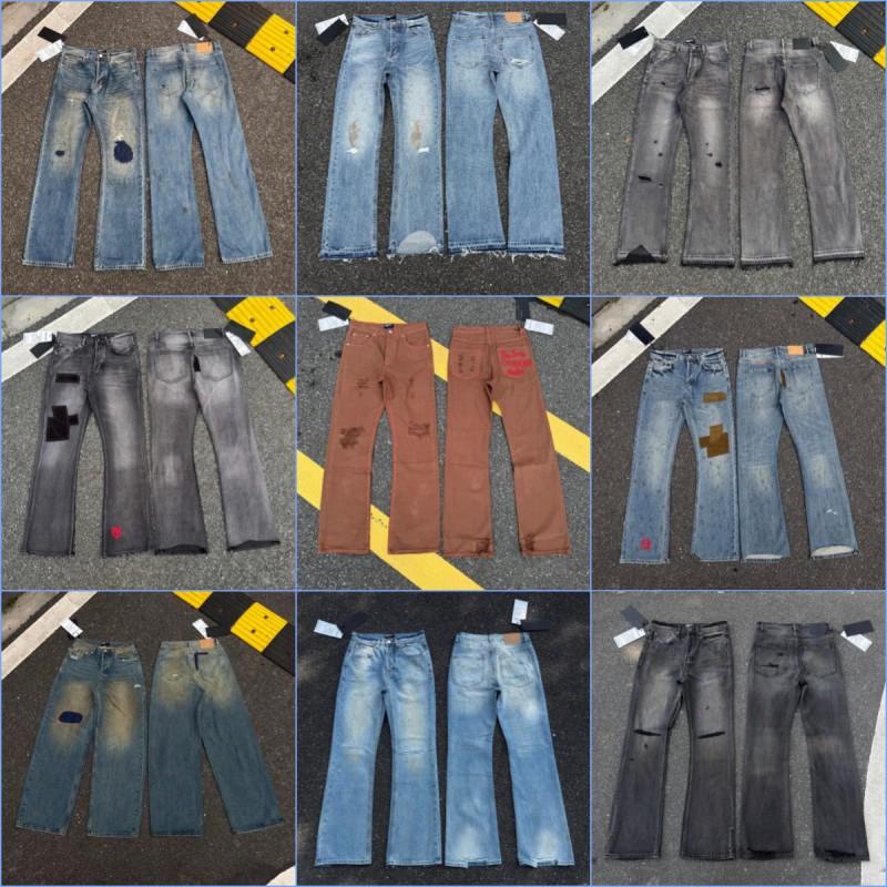 Herren Damen High Street Used Denim Jeans Mit Stickerei-Patch Gerader Schnitt Wasser gewaschen Schlanke Schlaghosen