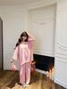 Women's Cotton Pajama Set - Solid Color, Long Sleeve, Long Pants, Casual Relaxed Fit for Spring/Summer.