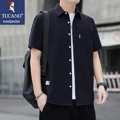 Men's Solid Short-Sleeve Lapel Shirt