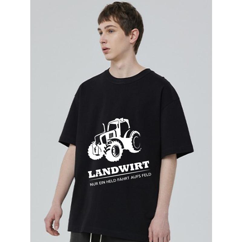 Men's Black T-Shirt with Tractor Graphic and Landwirt Text for Farming and Outdoor Activities