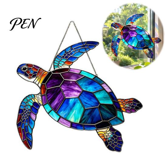Beach House Decorations Sea Turtle Suncatcher, Acrylic Window Hanging Ornament, Faux Stained Glass Gifts for Lovers Coastal Decor Ocean Lovers, Garden