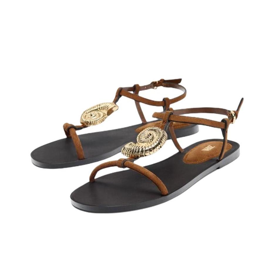 Zara Fashion Open-Toe One-Strap Sandals Women Sandals Brown 2647611105