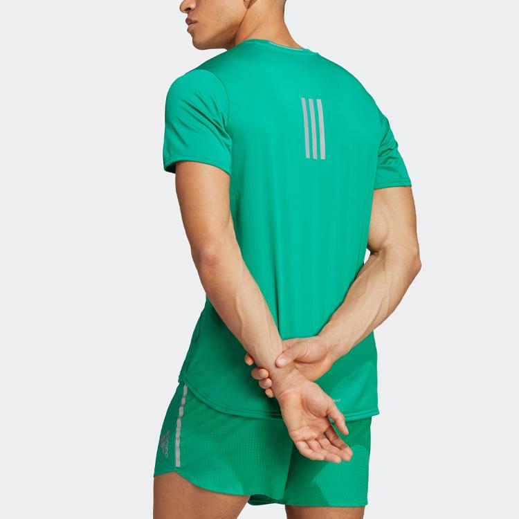 adidas Camiseta de Corrida com Faixa Refletiva nas Costas Tops Masculinos Verde Grama IB8942