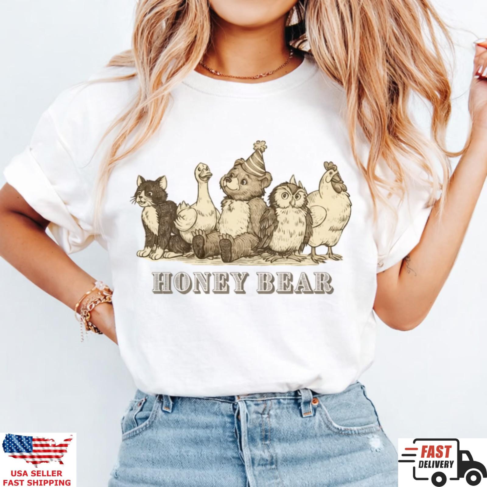 Honey Bear Shirt Cute Animal Vintage Graphic Tee Cottagecore Gift S