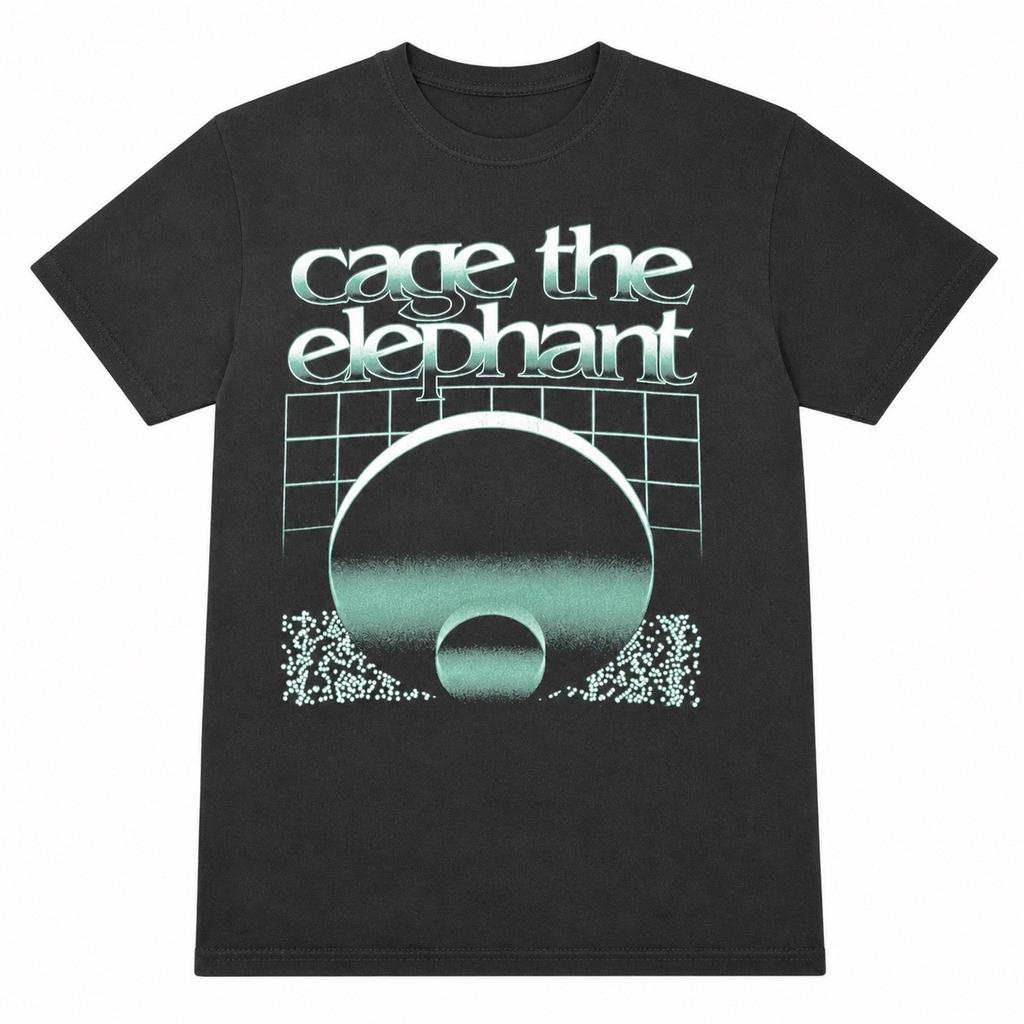 Cage The Elephant Band Tee Black Teal Orb Retro Graphic T-Shirt Short Sleeve Unisex T-Shirt