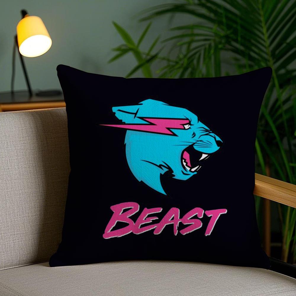 Funny Mr-B-Cute B-Beasts Cushion Cover Plush Fabric Soft Double-Sided Printed Invisible Zipper Sofa Pillow Case Home Decor