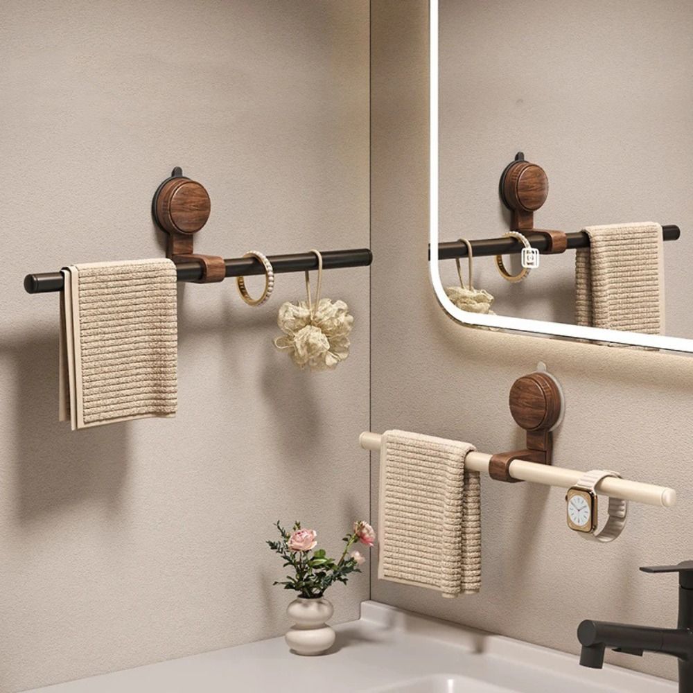 Plastics Walnut Wooden Towel Bar Space Aluminum Suction Mount Towel Bar  Bathroom accessories