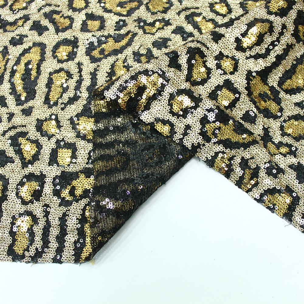 1yard 3D Sequin Embroidered Large Leopard Print Mesh Fabric Embroidery 3MM Beaded Lace Sequin Fabrics for Sewing Clothing