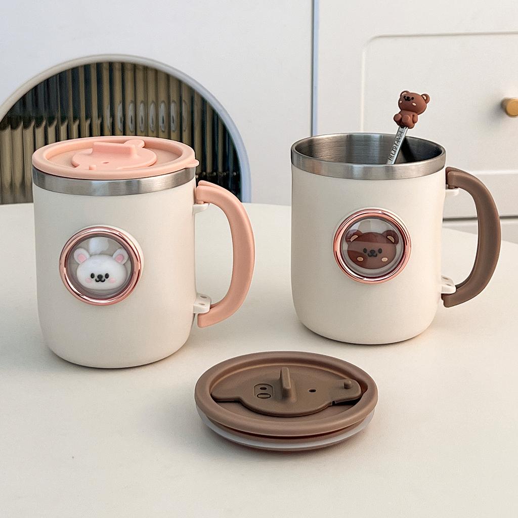 WORTHBUY Cartoon 316 Stainless Steel Mug 450ML Anti-scalding Water Cup With Lid For Kid Cute Drinking Cup Reusable Drinkware