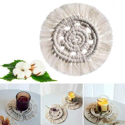 Sottobicchieri Macramè Tessuti a Mano Corda di Cotone Intrecciata Tovagliette Sottobicchiere Decorazione Tavola Tovaglietta Resistente al Calore Tazza