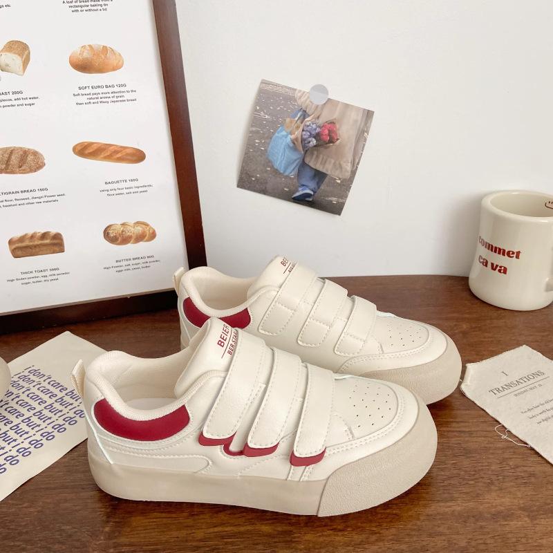 Borrelås tykk såle damesko nisjedesign fritidssko allsidige sport hvite sko