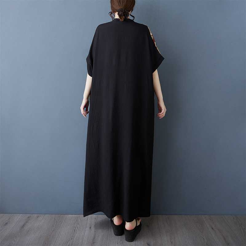 Dámské barevné patchworkové černé dlouhé šaty retro róba