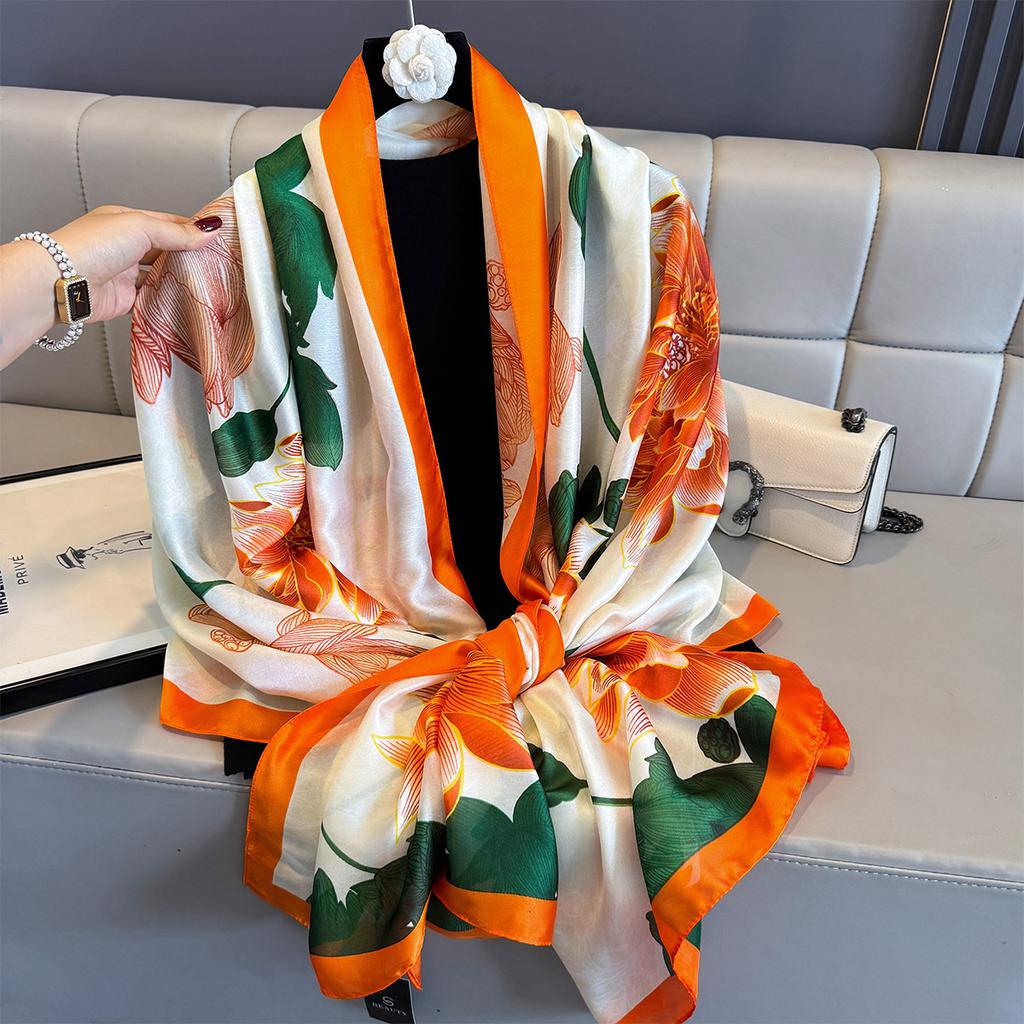 180*90cm Large Silk Satin Scarf Women Fashion Printed Scarf Spring And Summer Styles New Shawl Wrap Female Hand  NEW