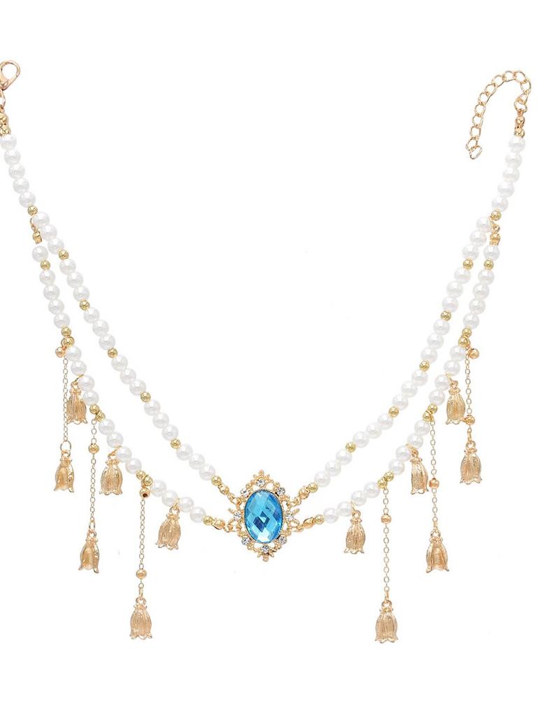 Princess Pearl Forehead Chain Ancient Style Tassel Necklace Ethnic Wind Hair Accessories Yunnan Lijiang Decorations Jewelry